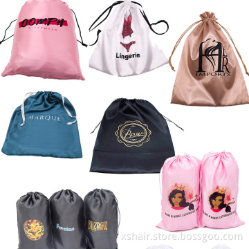 Hair Factory Customized Brand Name Printed Hang Tag Hair Bundles Satin Bag Colorful Logo Label For Wig